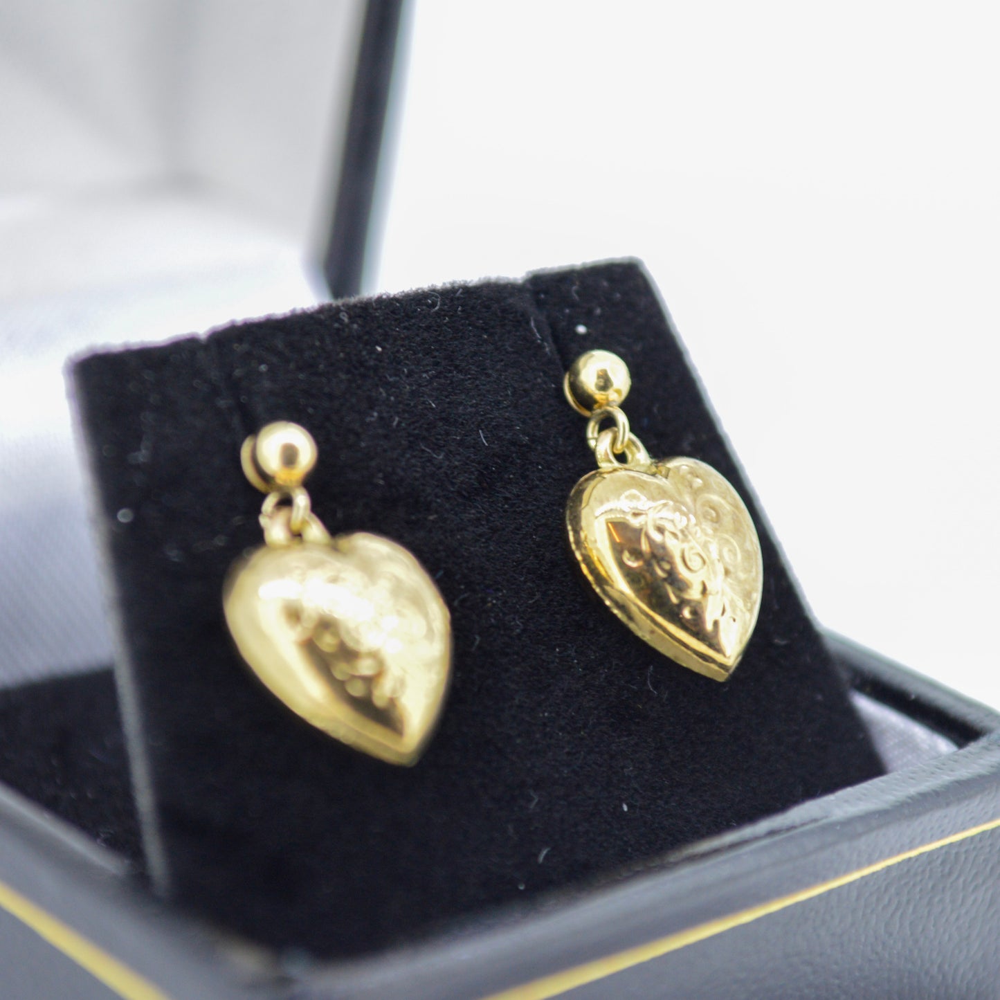 9ct Yellow Gold Filigree Heart Drop Earrings