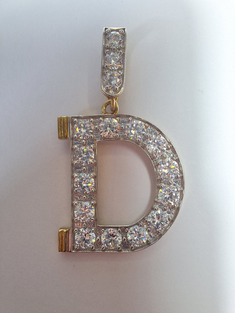 9ct Yellow Gold Letter D pendant with cubic zirconia cluster