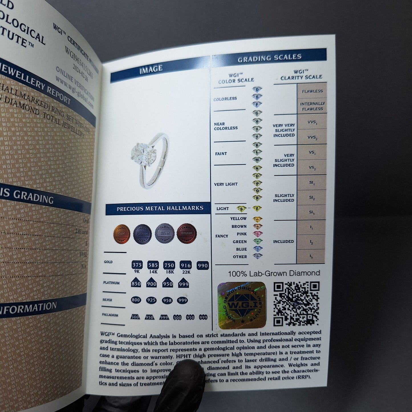 New Lab Grown 2.03ct Oval cut Diamond Ring with official certificate on a Platinum band