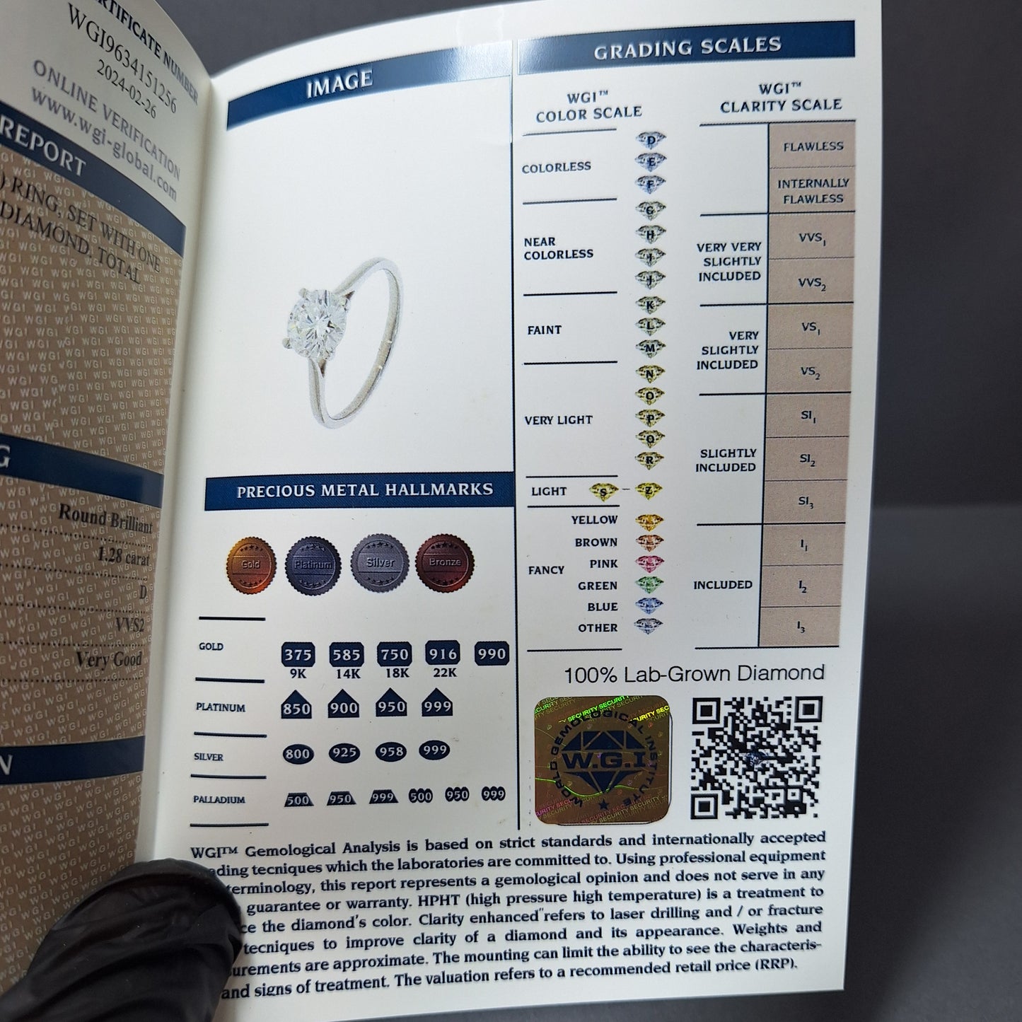 New Round Brilliant Cut 1.28ct Lab Grown Diamond on a Platinum Band