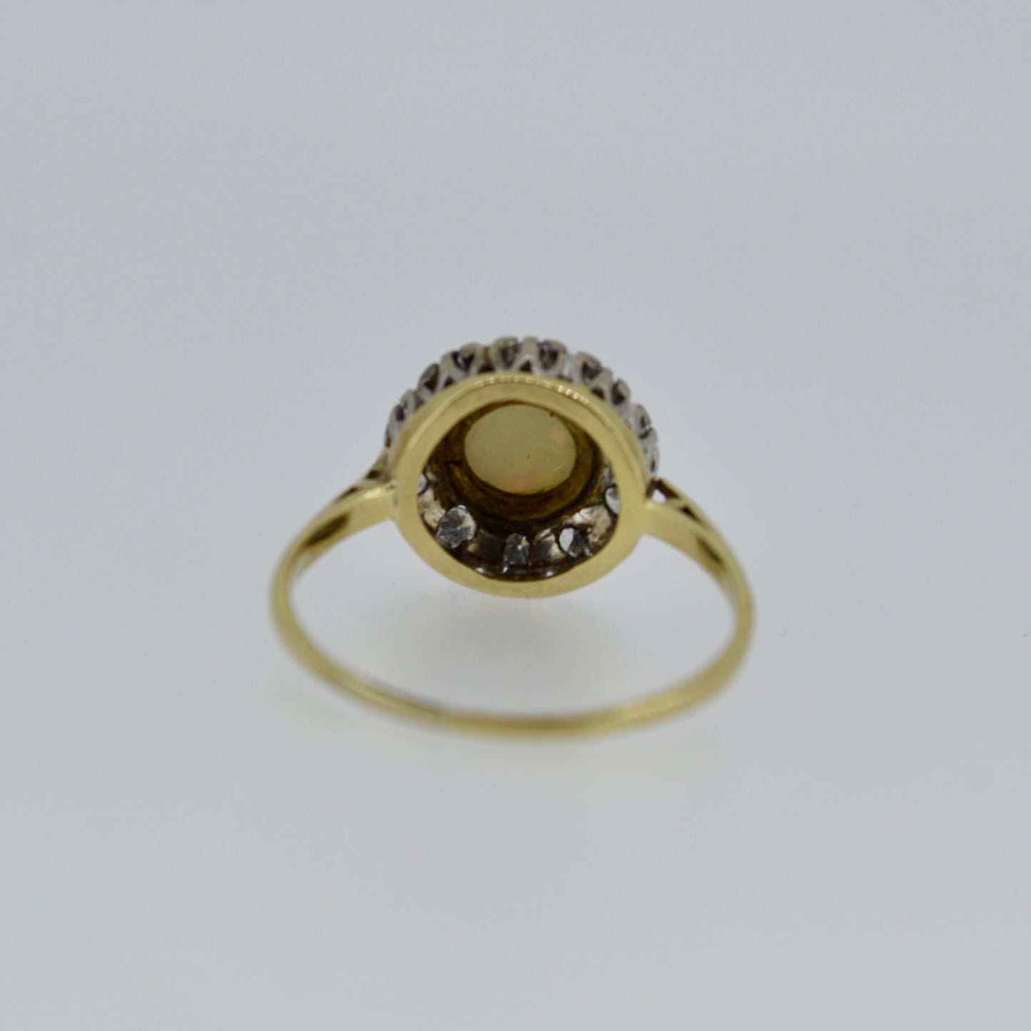 18ct Antique Cabochon Opal & Diamond Cluster Ring