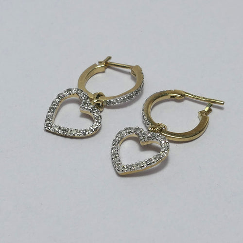 9ct yellow Gold earring hoops decorated with cubic zirconia