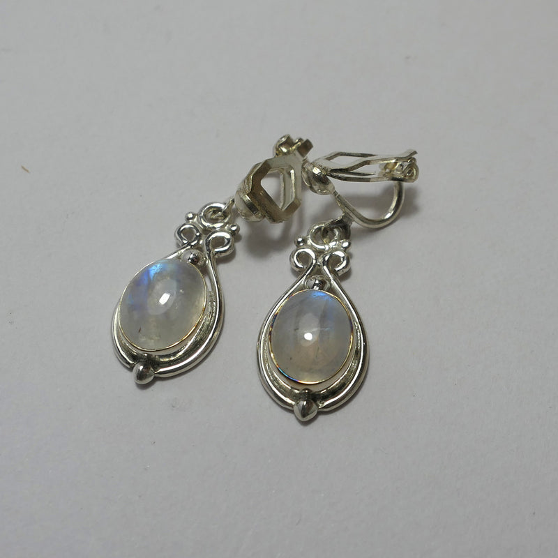 Silver Moonstone clip on earrings
