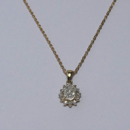 Vintage 9ct Diamond star cluster pendant on a 9ct rope chain
