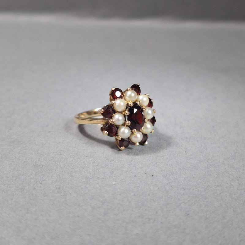 9ct Gold Garnet and Pearl Dress Ring