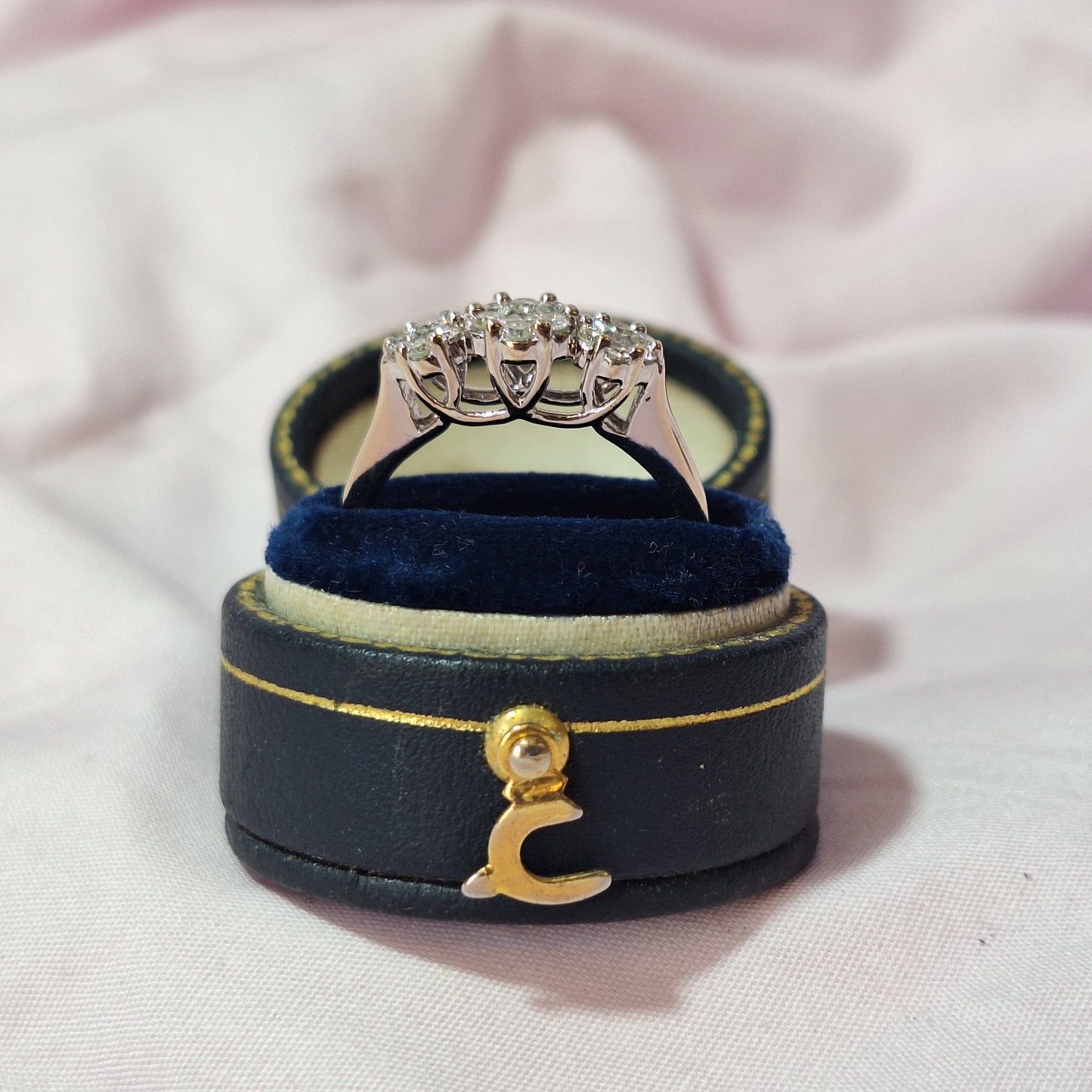 18ct white Gold triple Diamond Flower ring