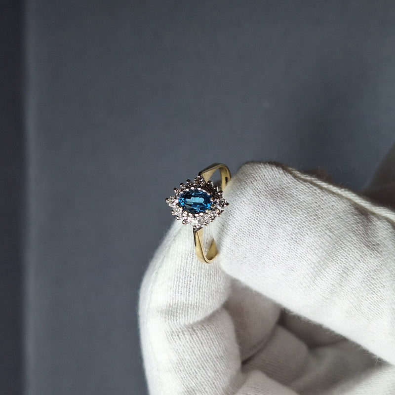 9ct Gold Blue Topaz and Diamond Dress Ring