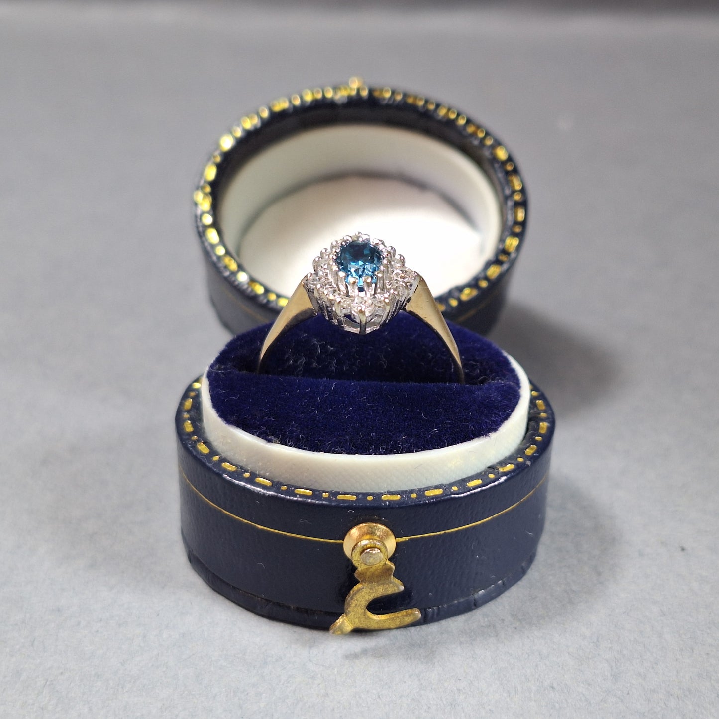 9ct Gold Blue Topaz and Diamond Dress Ring