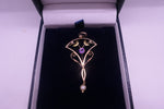 Antique 9ct Gold Pendant with Amethyst and Pearls
