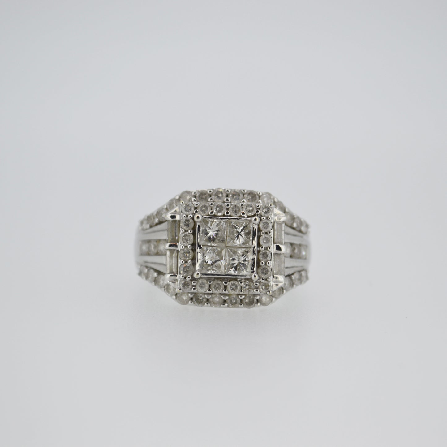 Large 9ct White Gold Quad Princess Cut Diamond Ring
