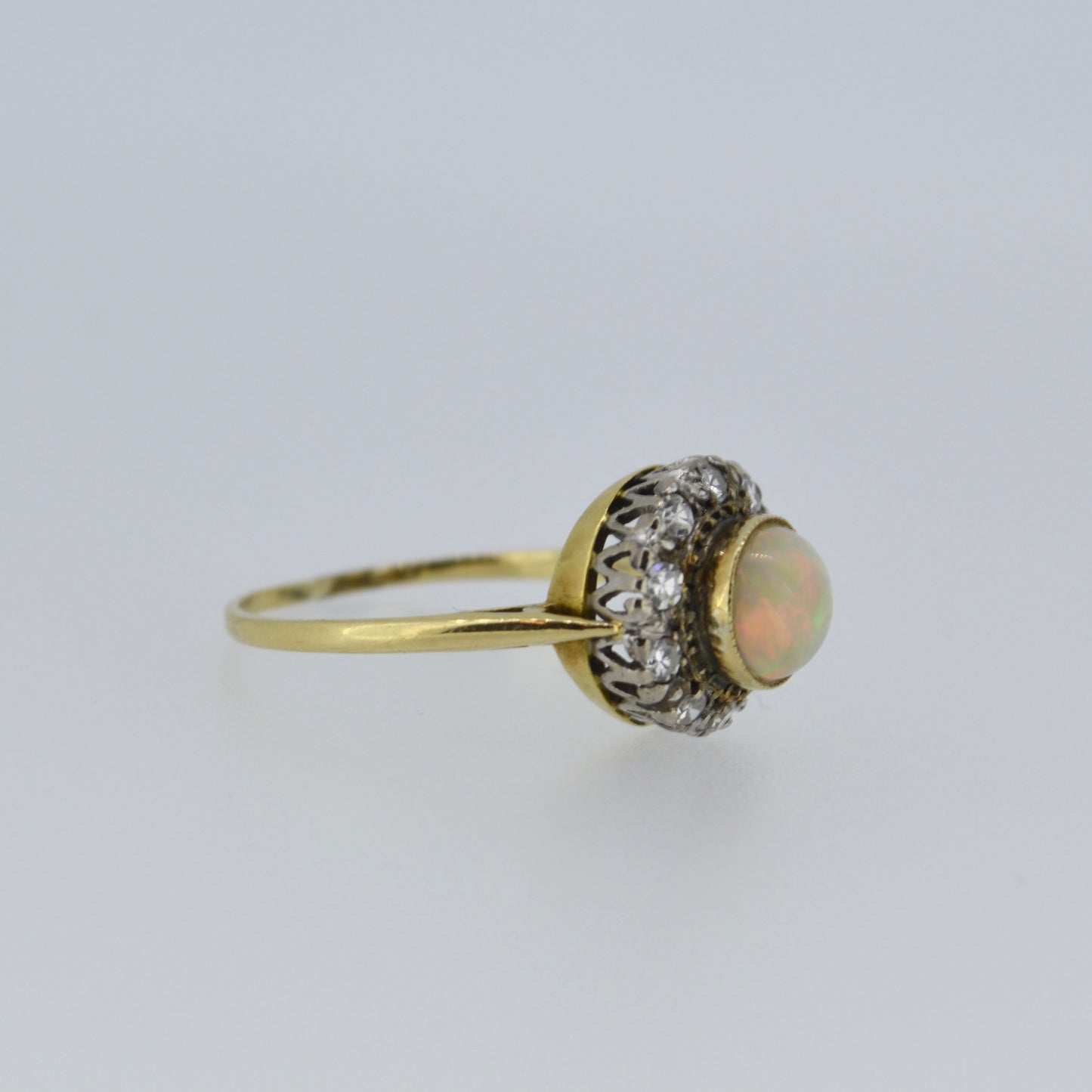 18ct Antique Cabochon Opal & Diamond Cluster Ring