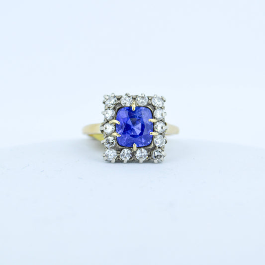 Antique Ceylon Sapphire & Diamond Ring