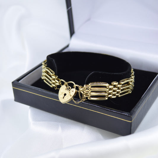 Vintage Style 9ct Yellow Gold ladies Gate bracelet