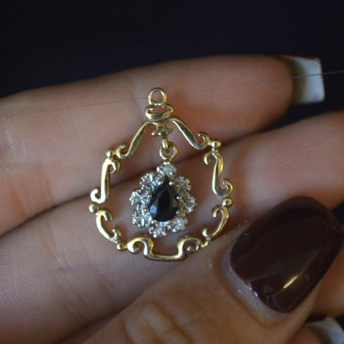 Vintage 9ct yellow gold sapphire and diamond pendant