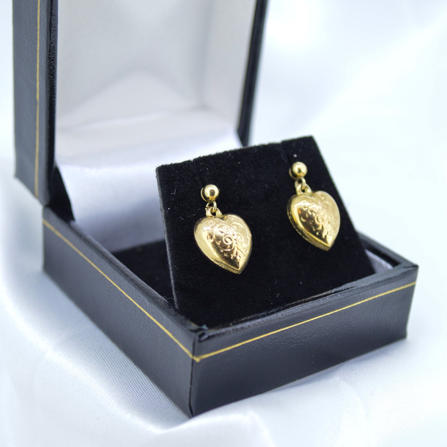 9ct Yellow Gold Filigree Heart Drop Earrings