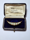 Vintage 18ct Yellow Gold Opal & Diamond crescent shaped brooch with original box