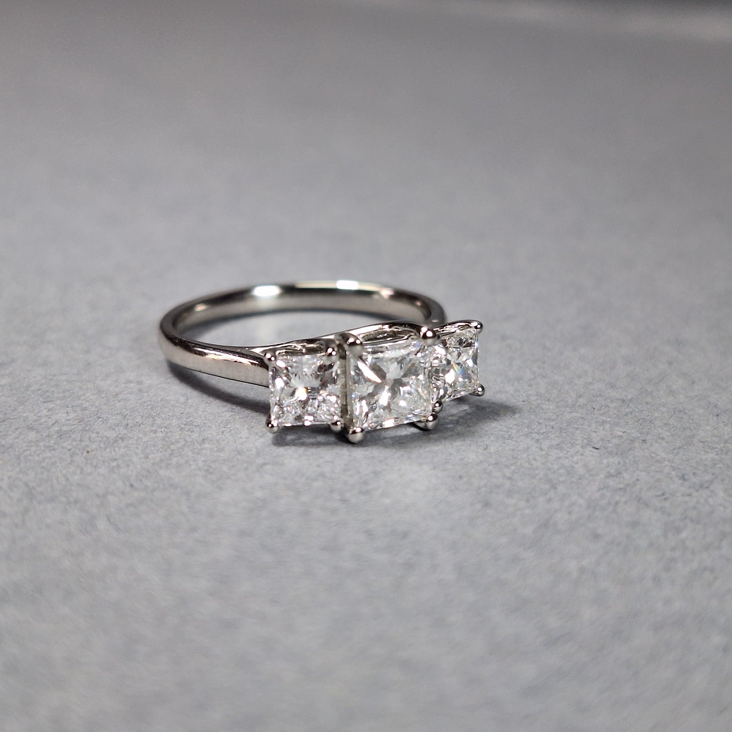 New Three Lab Grown Princess Cut Diamonds totalling 1.52ct on a Platinum Band With Official certificate