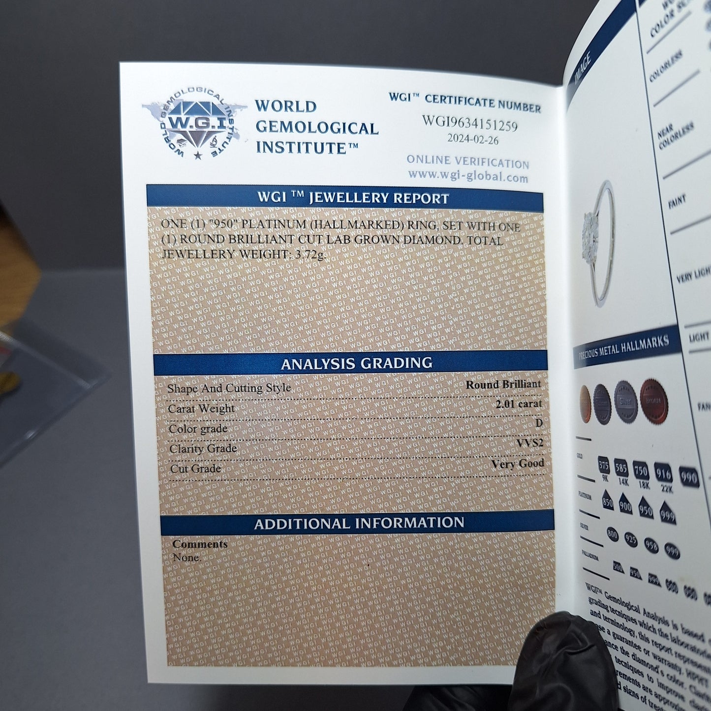 New Round Brilliant Cut 2.01ct Lab Grown Diamond on a Platinum Band