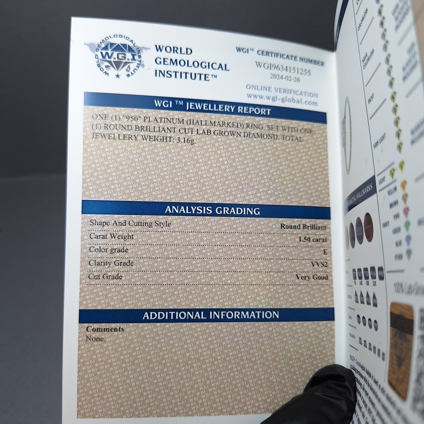 New Brilliant Cut 1.5ct Lab Grown Diamond on a Platinum Band