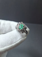 Vintage 14ct white gold Emerald & Diamond Cluster