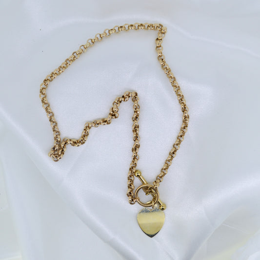 Vintage 9ct Heart Gold Belcher Necklace