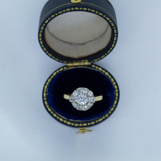 Art deco diamond cluster ring 18ct yellow gold