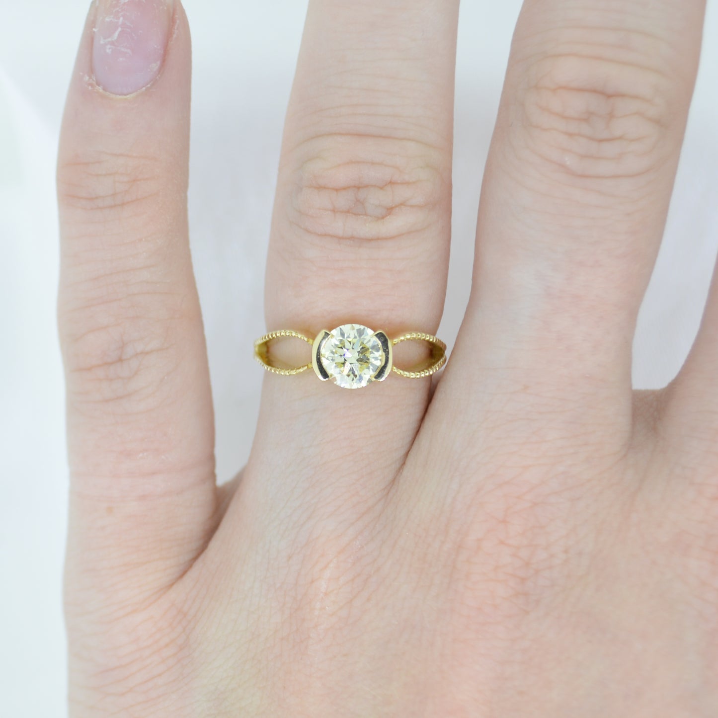 14ct Yellow Gold Natural Diamond Ring Solitaire Split Shank/Bypass Style