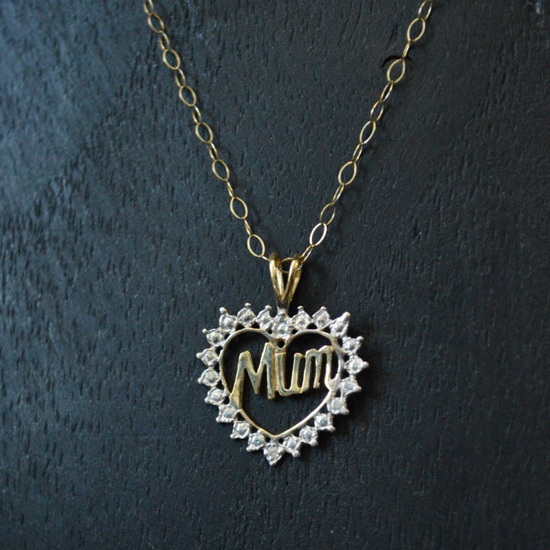 9ct Yellow gold Mum pendant with White Gold detailing, on a trace chain