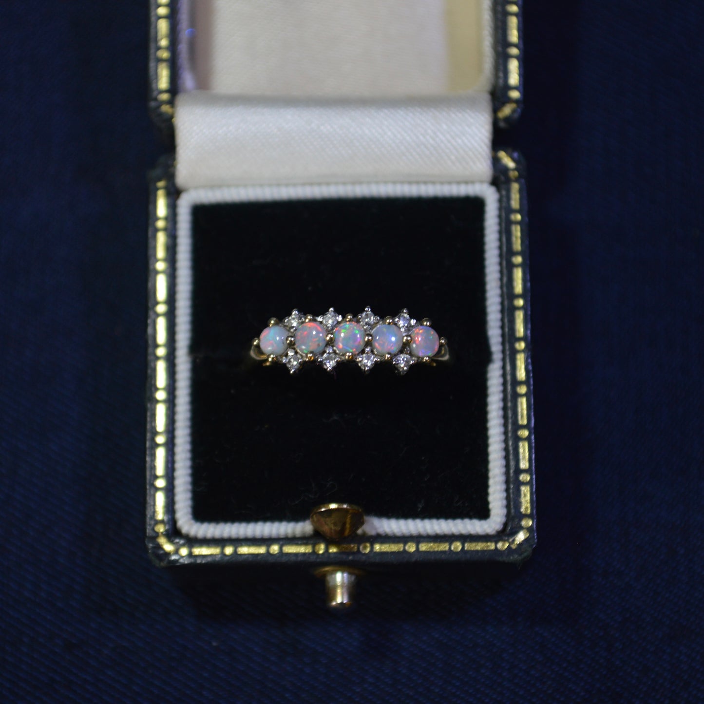 9ct Five stone Opal & Diamond ring