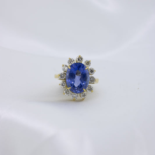 Large Ceylon Sapphire & Diamond Ring