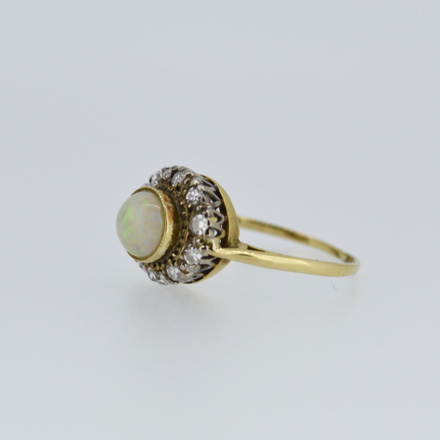 18ct Antique Cabochon Opal & Diamond Cluster Ring