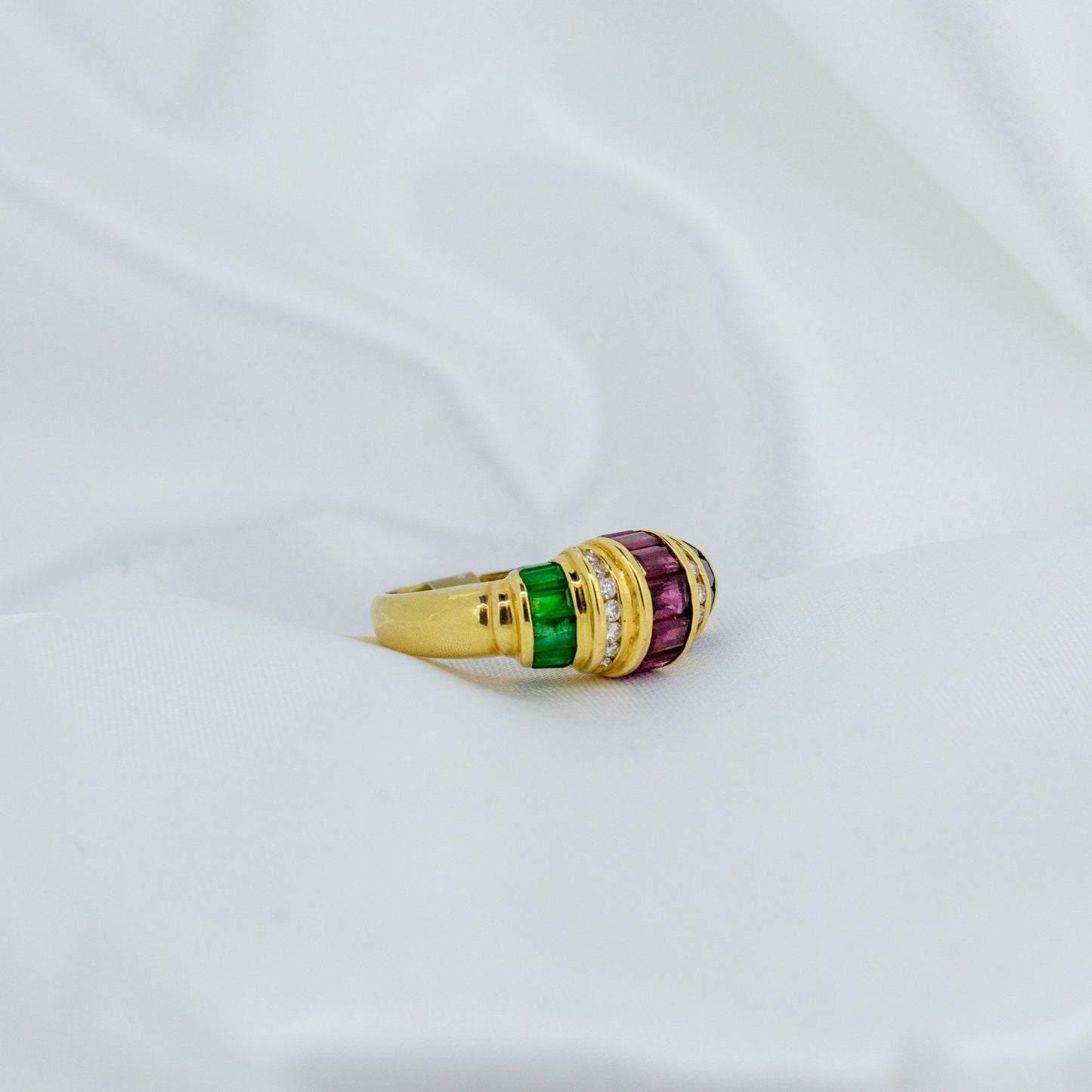 Unique Emerald, Ruby, Sapphire & Diamond 18ct Gold ring