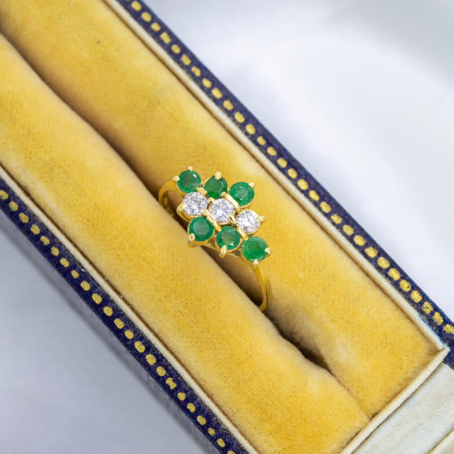 Marquise Cluster Emerald & Diamond 18ct Yellow Gold Ring