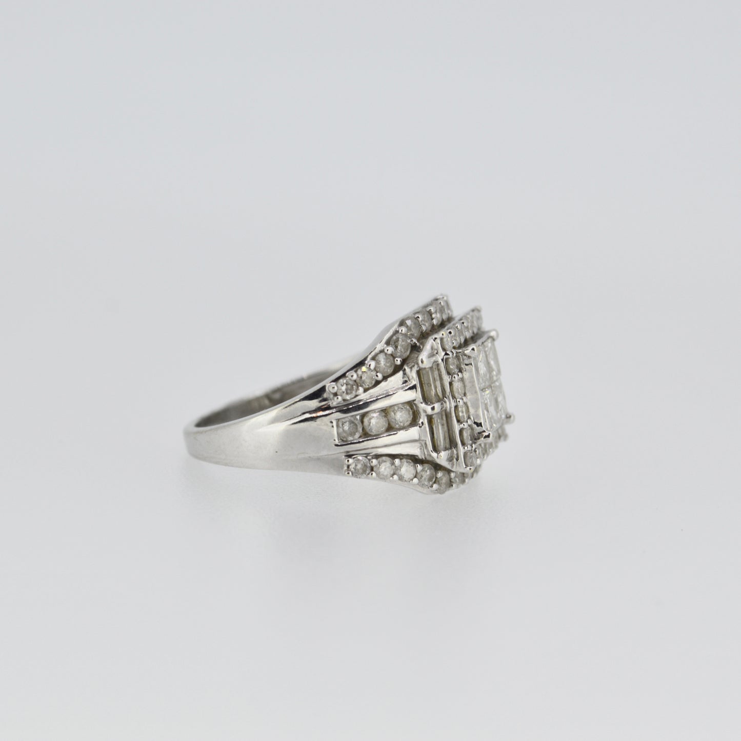 Large 9ct White Gold Quad Princess Cut Diamond Ring