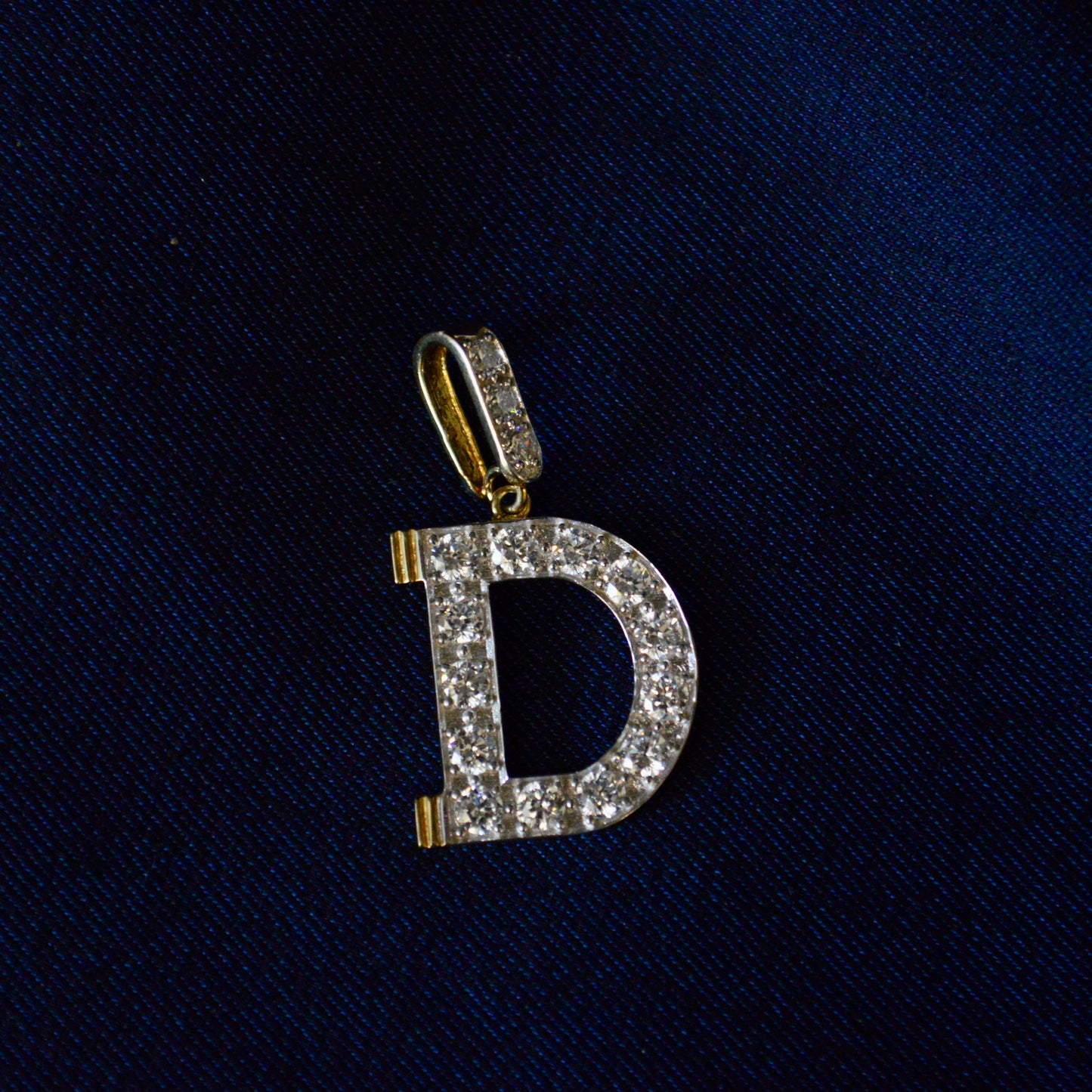 9ct Yellow Gold Letter 'D' pendant with Cubic Zirconia cluster