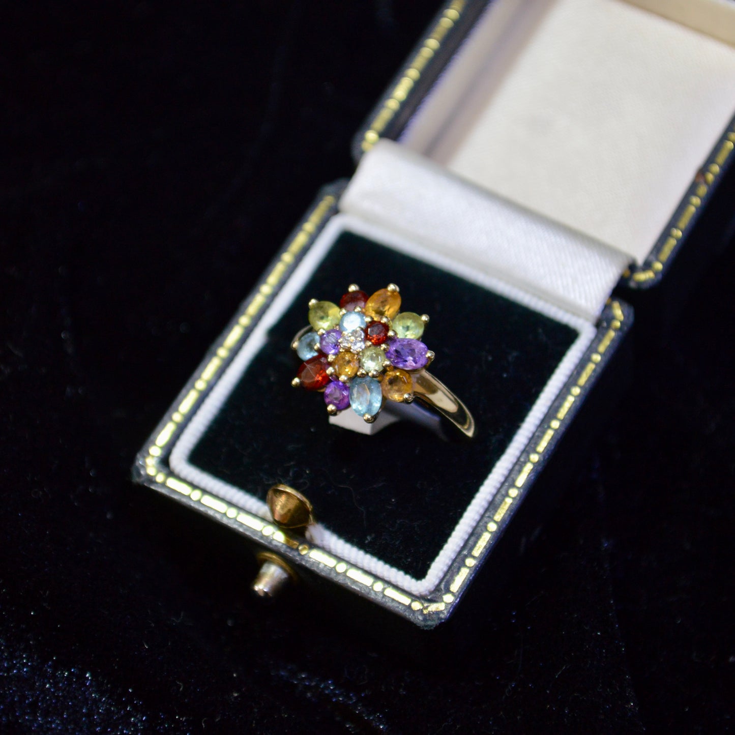 9ct Yellow Gold & Colourful Cubic Zirconia Flower Ring