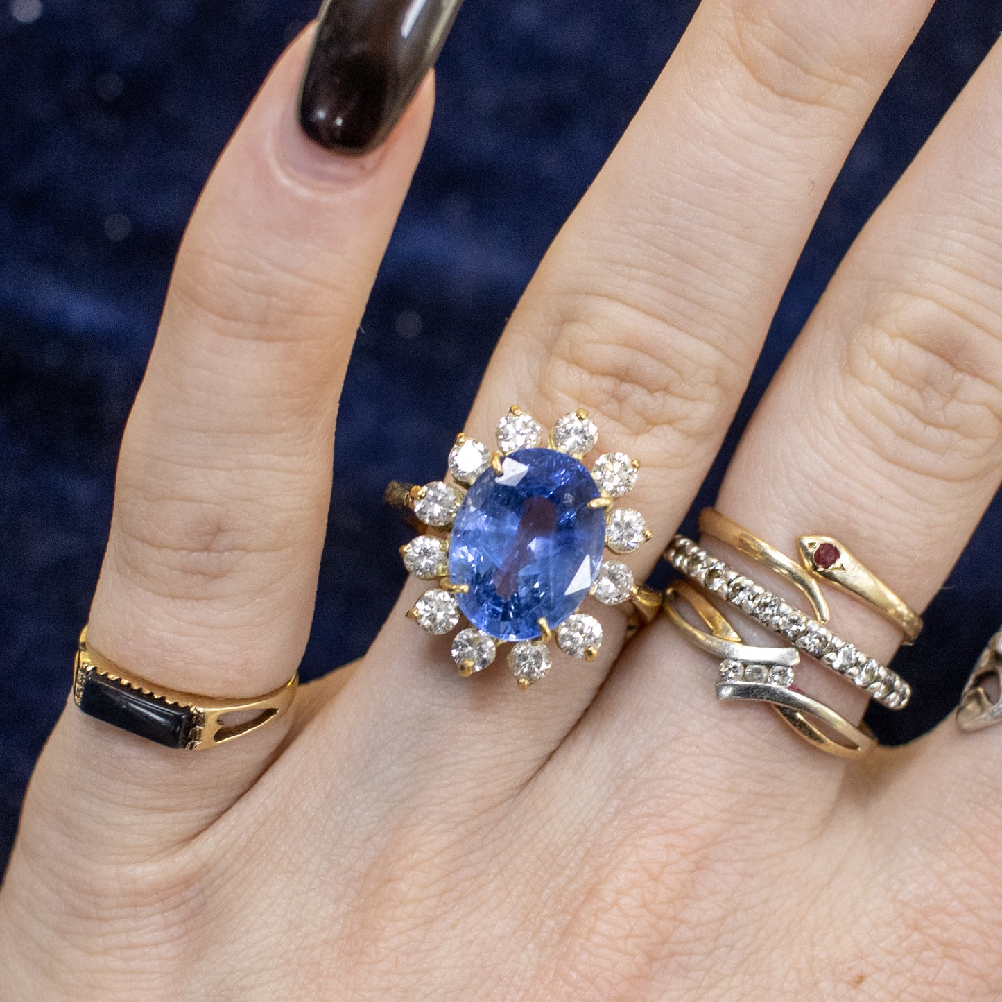 Large Ceylon Sapphire & Diamond Ring