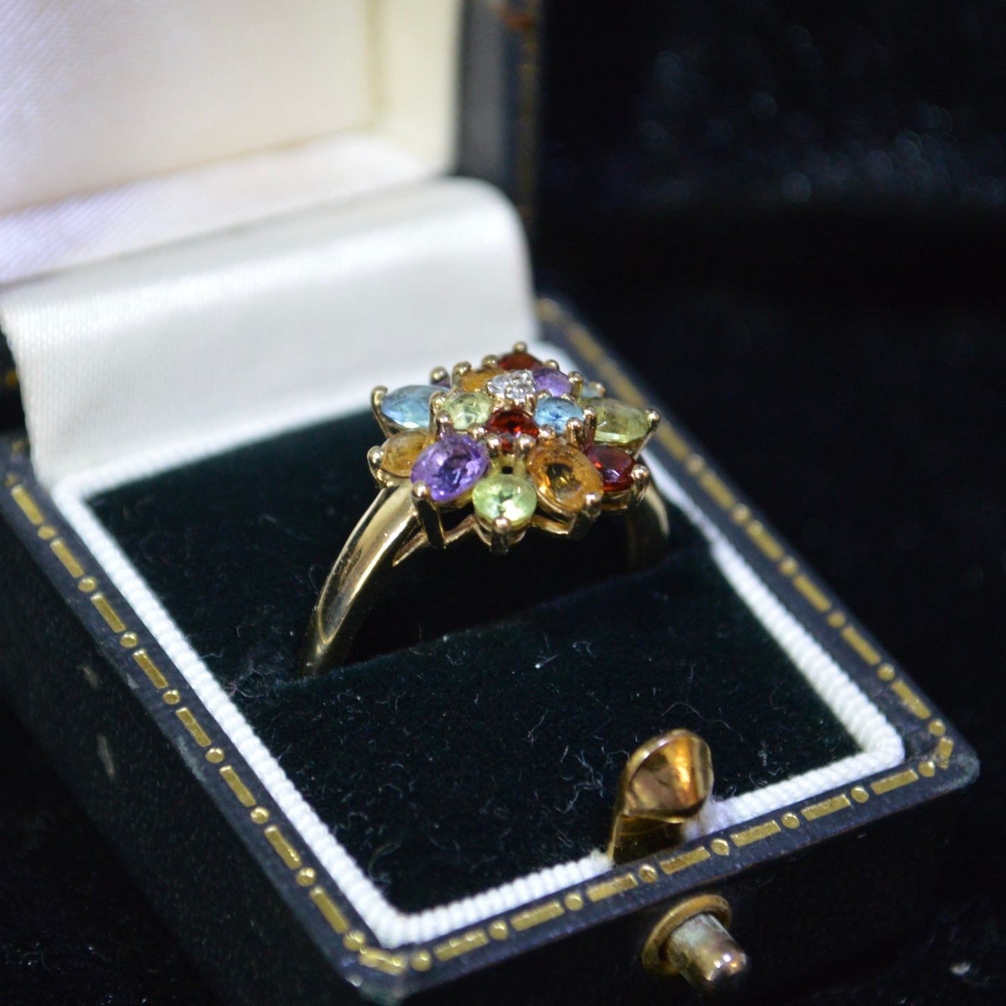 9ct Yellow Gold & Colourful Cubic Zirconia Flower Ring