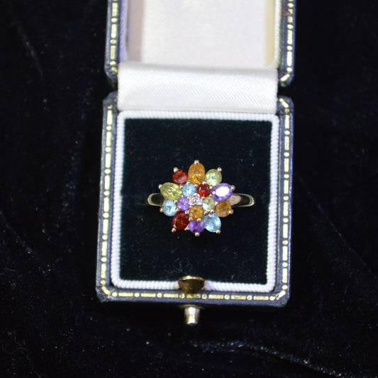 9ct Yellow Gold & Colourful Cubic Zirconia Flower Ring