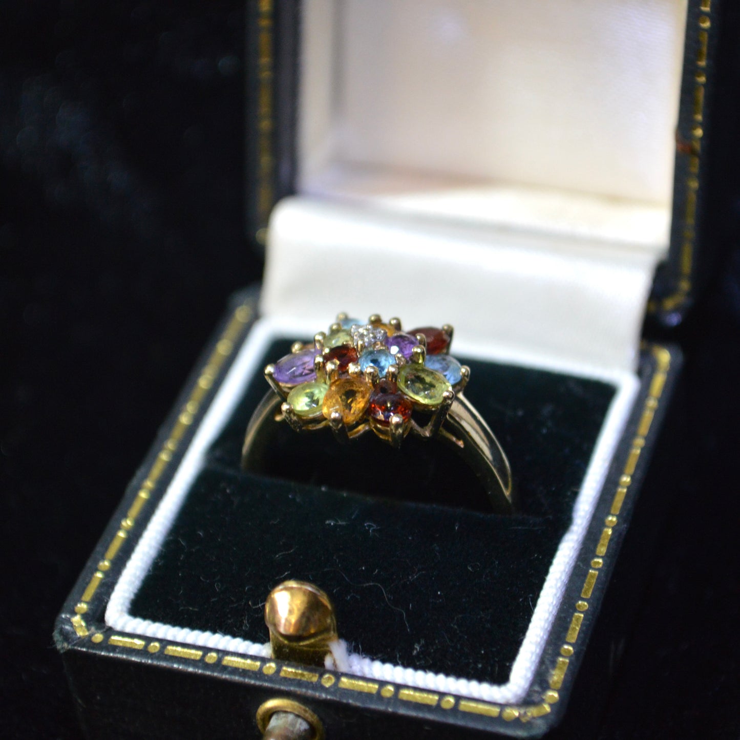 9ct Yellow Gold & Colourful Cubic Zirconia Flower Ring