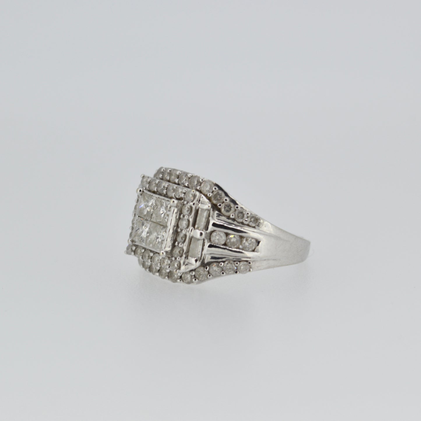 Large 9ct White Gold Quad Princess Cut Diamond Ring