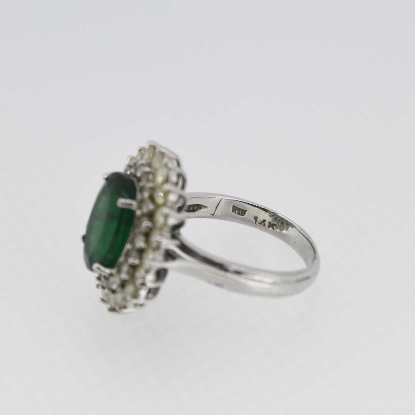 14ct White Gold 3ct Emerald & Diamond Cluster Cocktail Ring