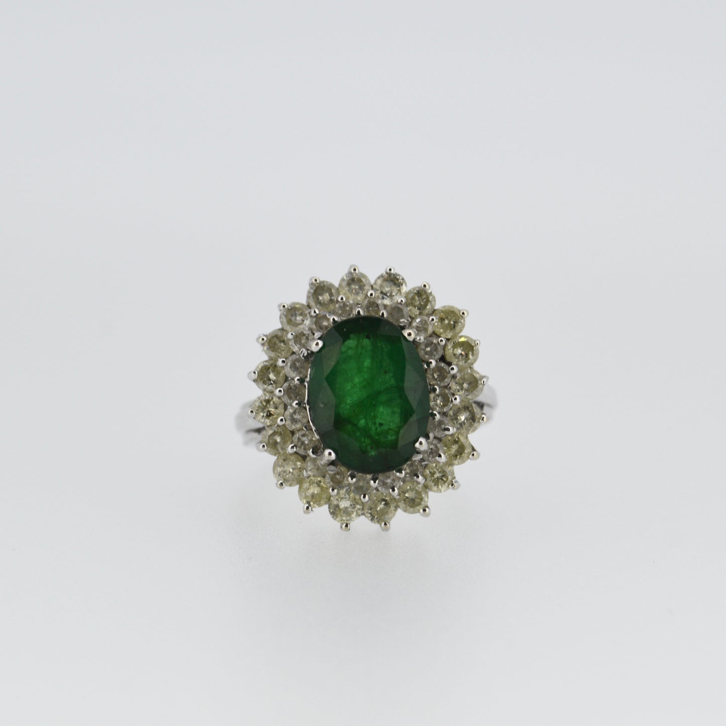 14ct White Gold 3ct Emerald & Diamond Cluster Cocktail Ring