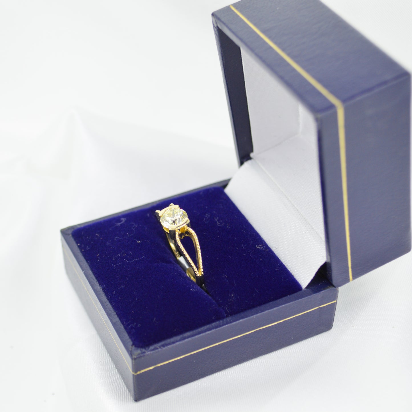 14ct Yellow Gold Natural Diamond Ring Solitaire Split Shank/Bypass Style