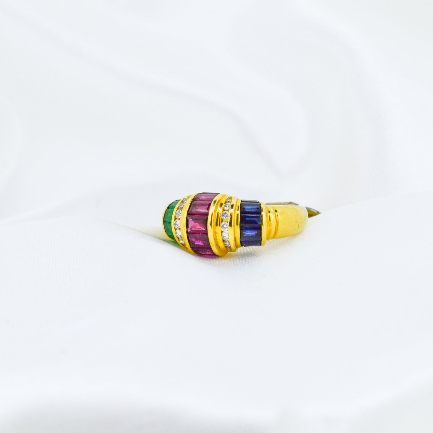 Unique Emerald, Ruby, Sapphire & Diamond 18ct Gold ring