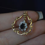 Vintage 9ct yellow gold sapphire and diamond pendant