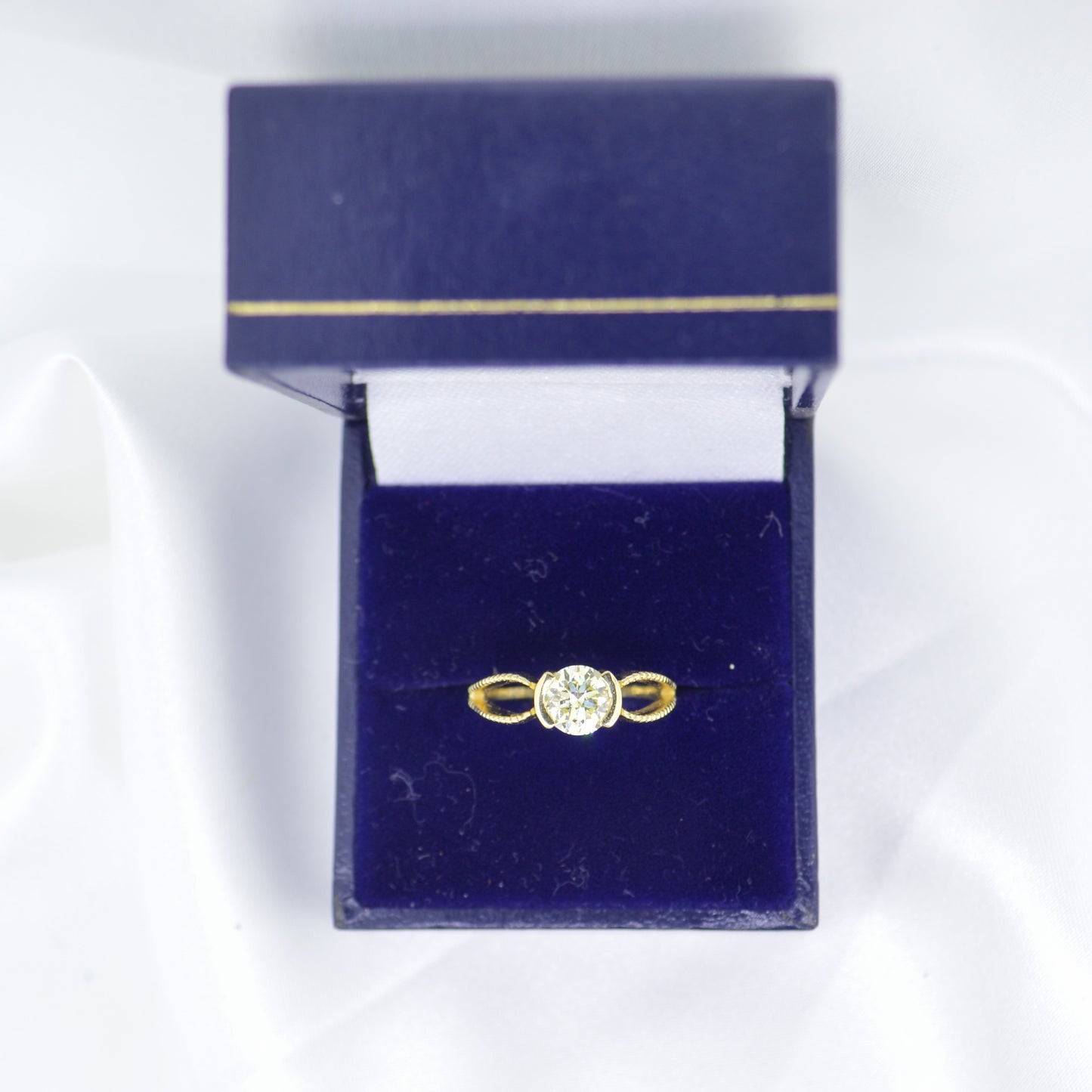 14ct Yellow Gold Natural Diamond Ring Solitaire Split Shank/Bypass Style