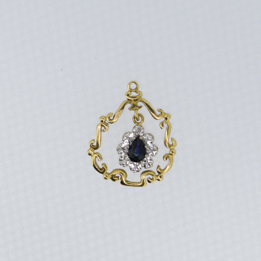 Vintage 9ct yellow gold sapphire and diamond pendant