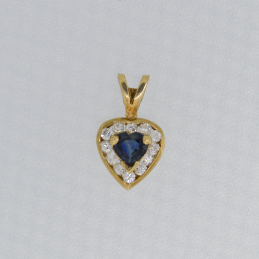 9ct Yellow Gold Sapphire style pendant surrounded with cubic zirconia