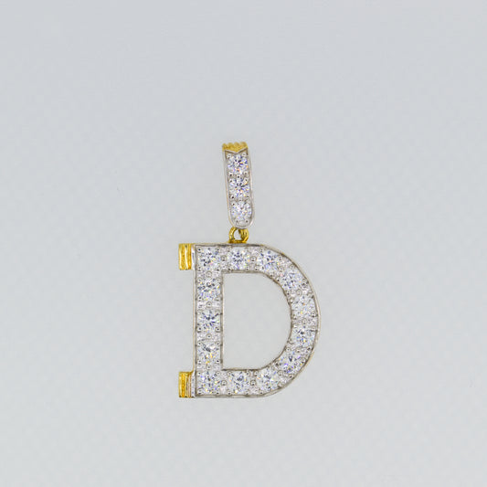 9ct Yellow Gold Letter 'D' pendant with Cubic Zirconia cluster